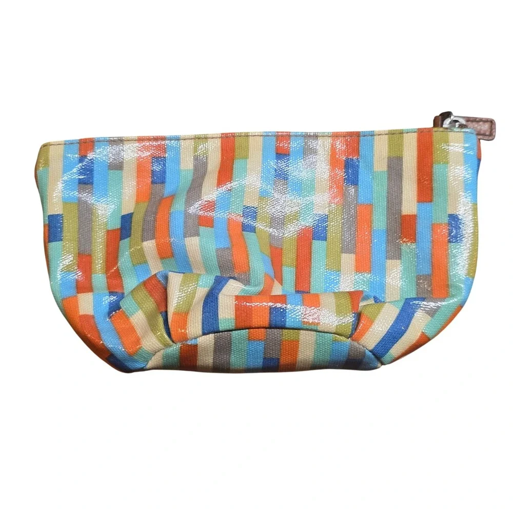Fossil Key-Per Multi-Color Geometric Coated Canvas Pouch with Leather Trim